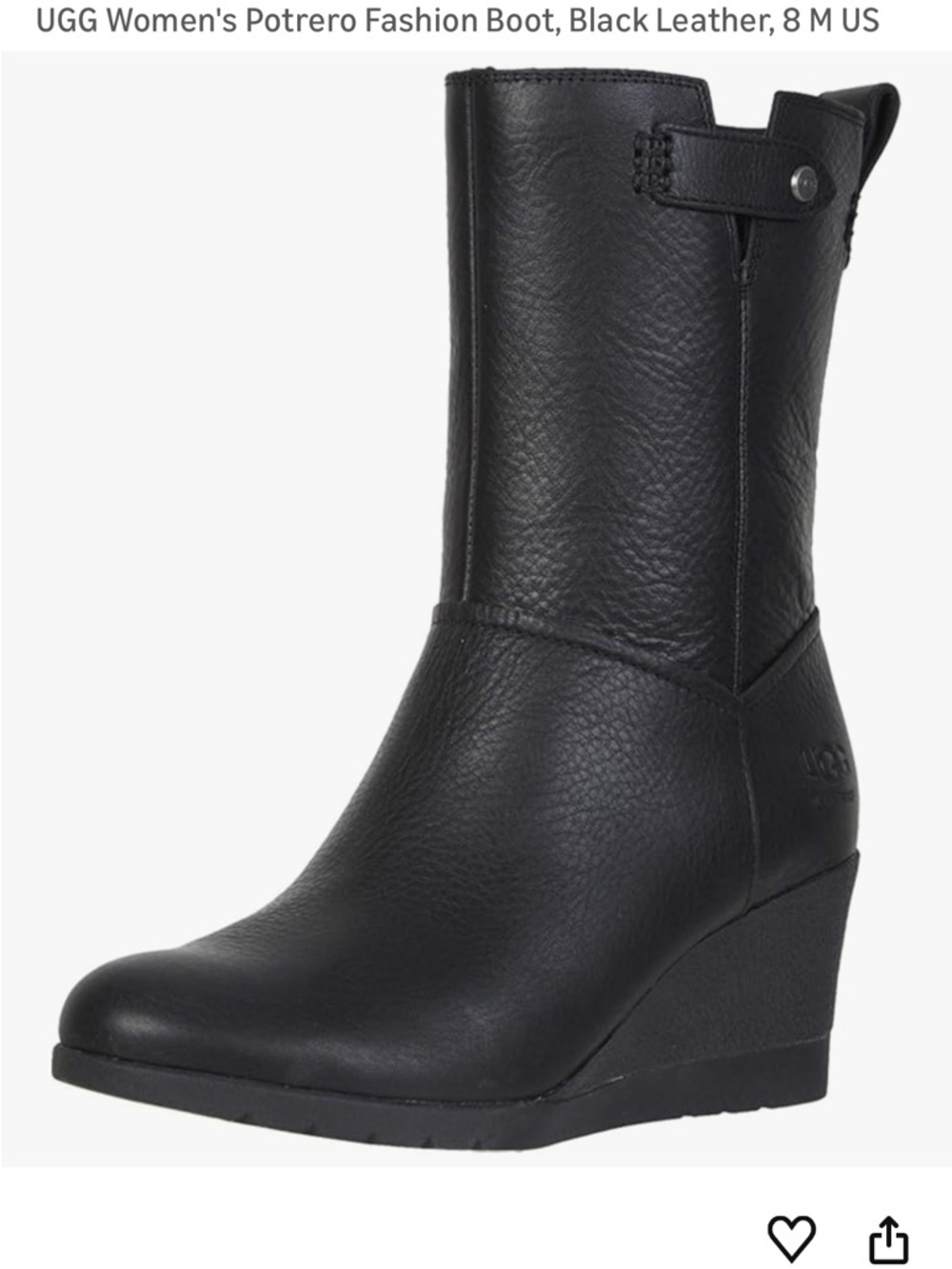 UGG Black Leather Potrero Wedge Mid-Calf Leather Boot sz8